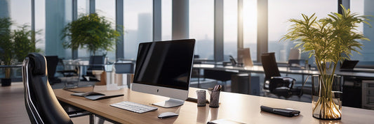 image of a modern office space with city views