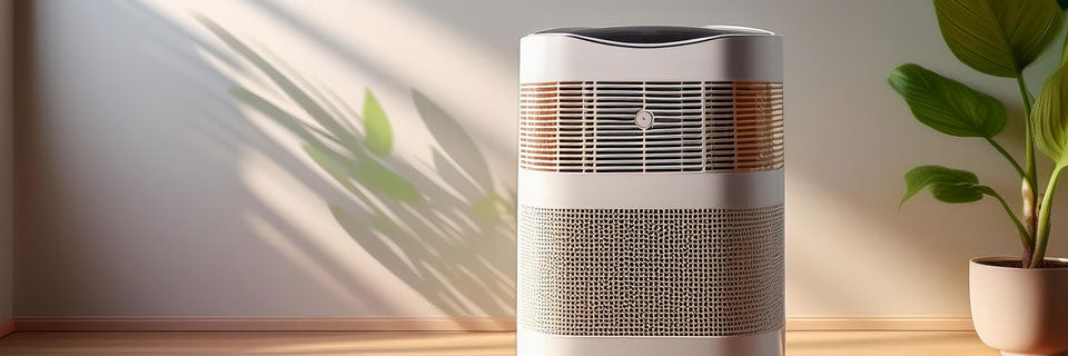 Image of an air cleaner with plants and natural lighting